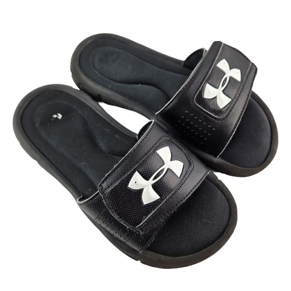 Under Armour Black Adjustable Padded Logo Slide Sandal 3Y